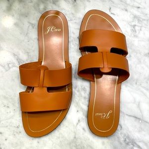 J Crew Cognac Genuine Leather Slide Sandal Size 9